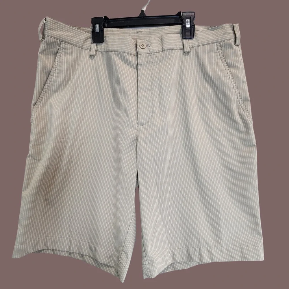 Nike‎ Fit Dri Chino Golf Shorts Mens Sz 36 Beige Stripe Stretch Casual Comfort